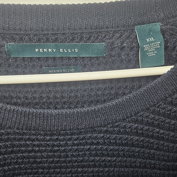 Perry Ellis Sweater Cotton Wool Rayon Striped Navy Brown XXL - Picture 3 of 5